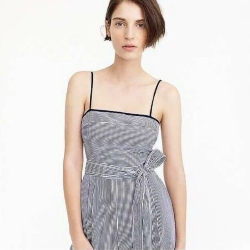 J.‎ CREW Striped Cotton Cropped Jumpsuit Tie Waist Belted Navy Blue White size 2